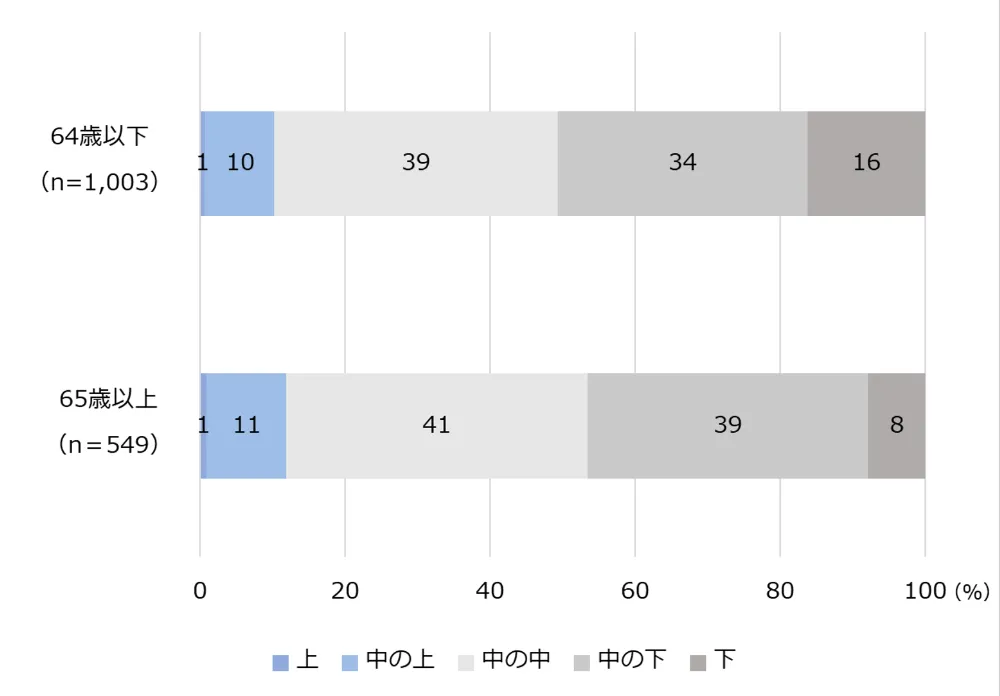 図3-10-3　65歳を基準とした年齢階層別の社会階層意識